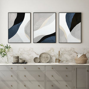 50Cmx70cm Abstract Navy Blue 3 Sets Black Frame Canvas Wall Art