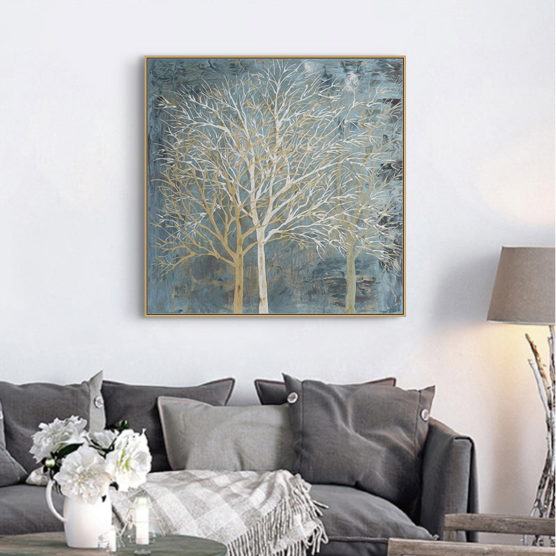 50Cmx50cm Forest In The Twilight Trees Gold Frame Canvas Wall Art