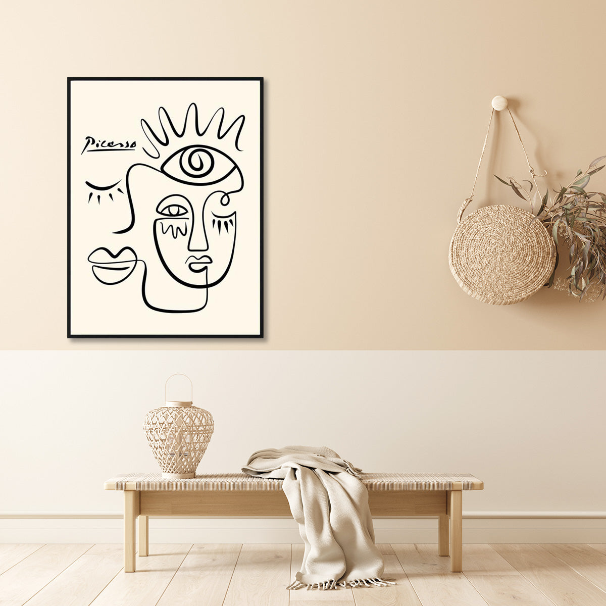 60Cmx90cm Line Art By Pablo Picasso Black Frame Canvas Wall