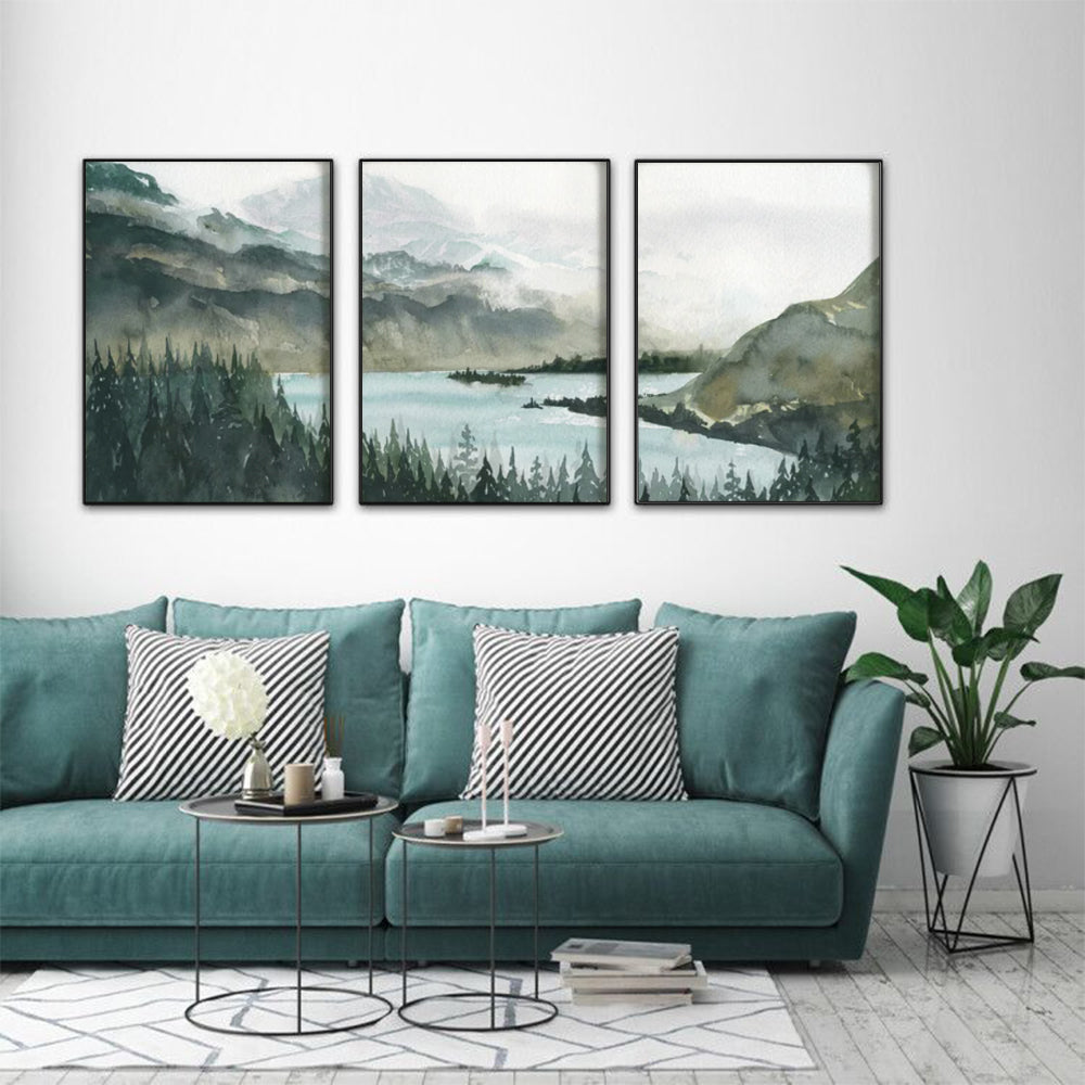 60Cmx90cm Landscape 3 Sets Black Frame Canvas Wall Art