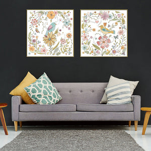 50Cmx50cm Floral Birds 2 Sets Gold Frame Canvas Wall Art