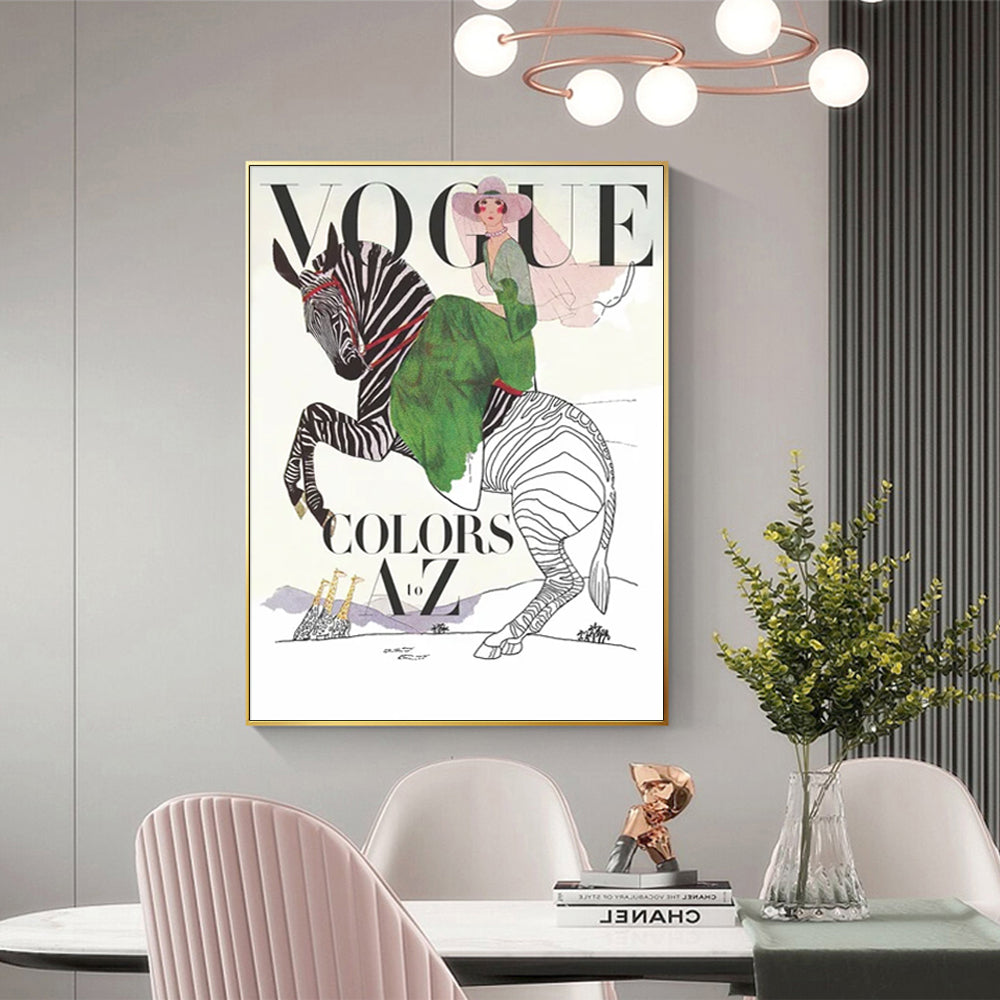 70Cmx100cm Vogue Lady Gold Frame Canvas Wall Art