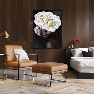 70Cmx100cm Flower African Woman Black Frame Canvas Wall Art