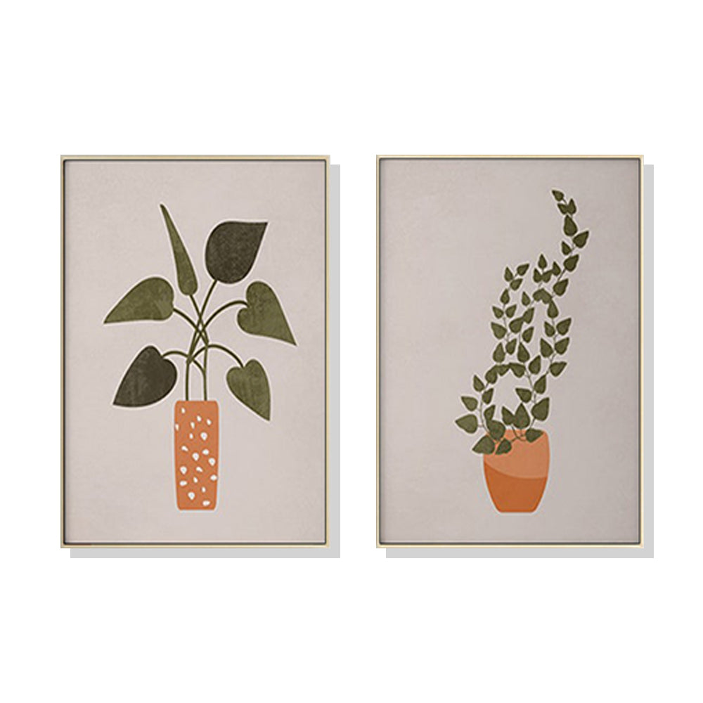 50Cmx70cm Boho Botanical Art 2 Sets Gold Frame Canvas Wall