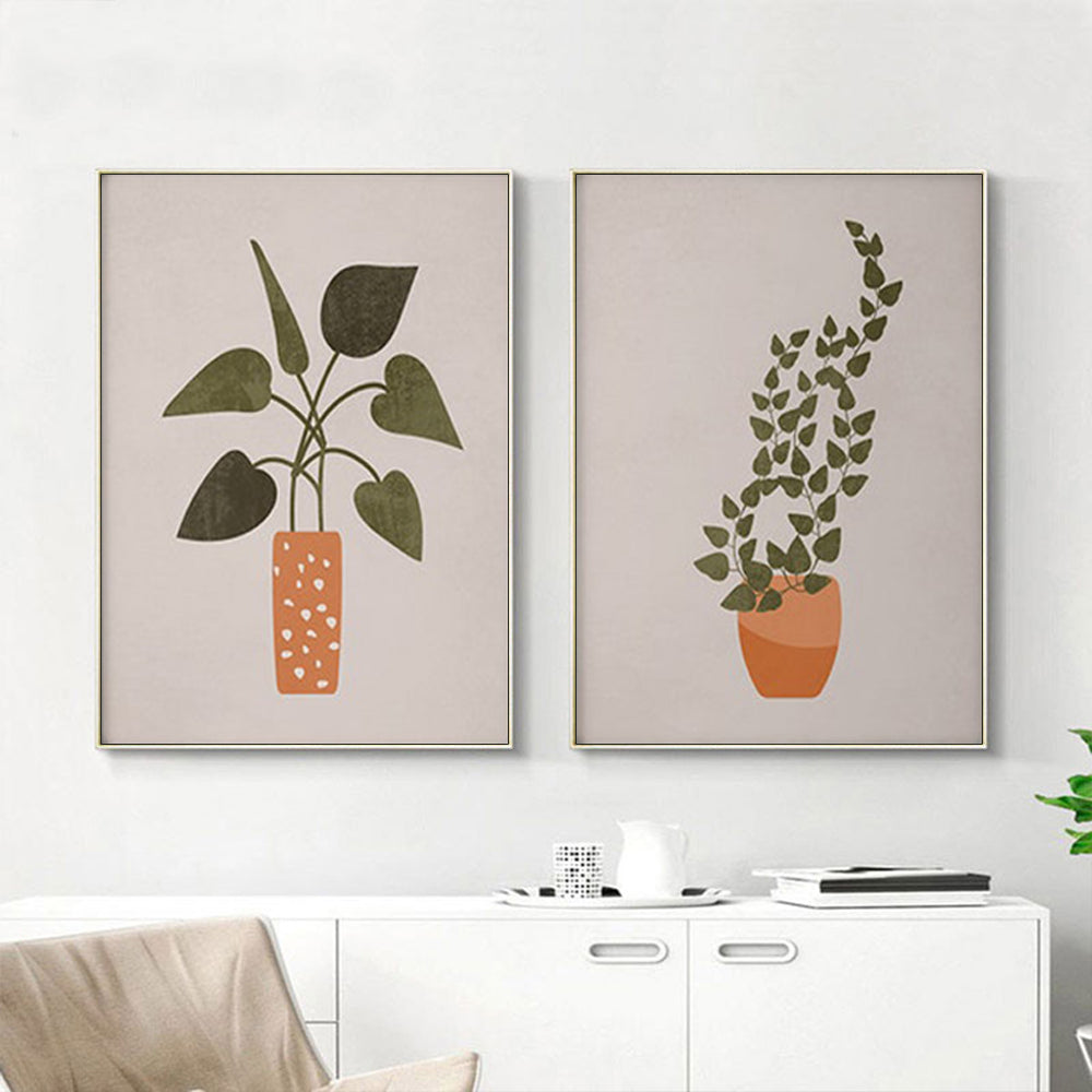 50Cmx70cm Boho Botanical Art 2 Sets Gold Frame Canvas Wall