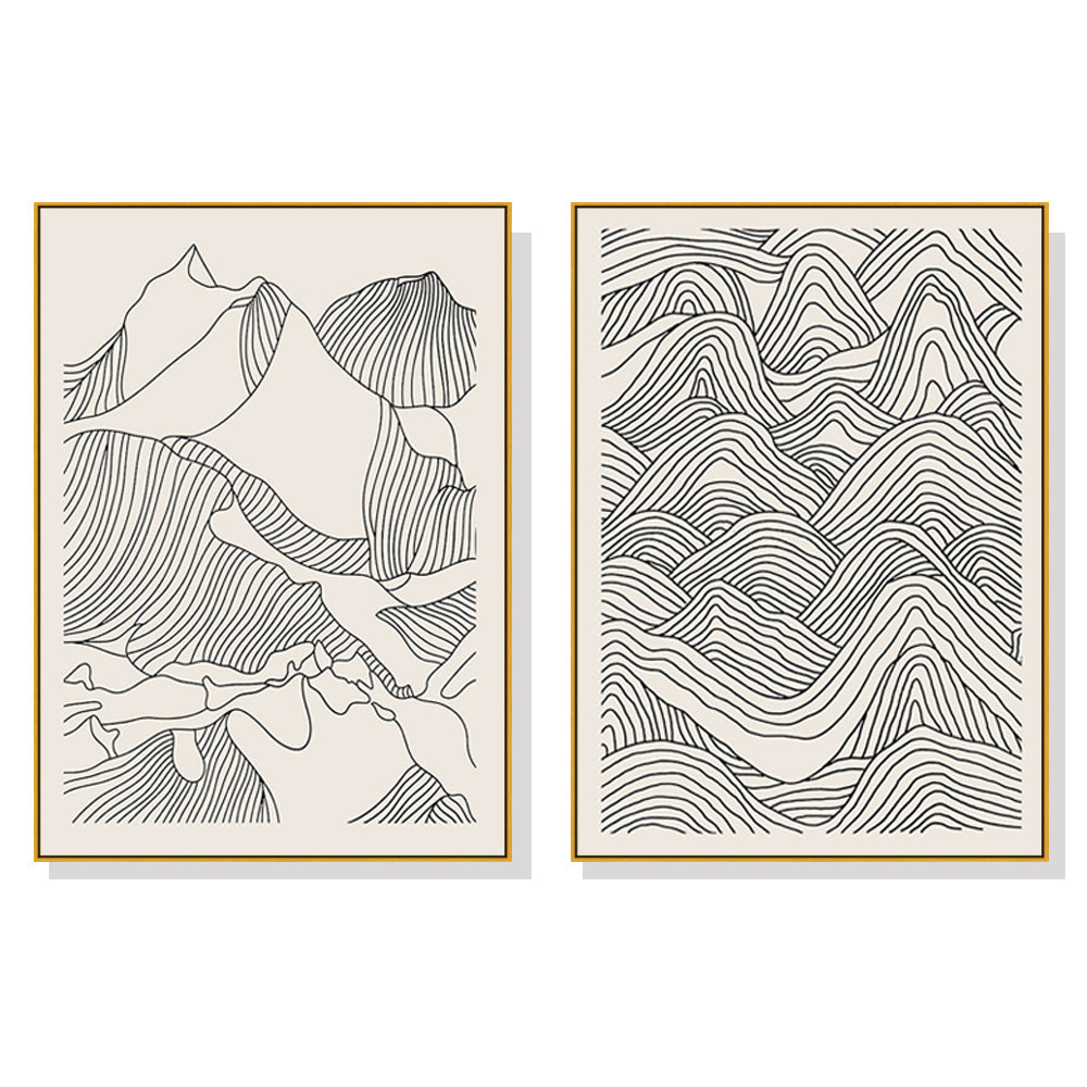 70Cmx100cm Line Art Mountain 2 Sets Gold Frame Canvas Wall