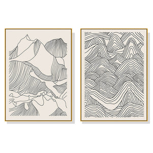 70Cmx100cm Line Art Mountain 2 Sets Gold Frame Canvas Wall