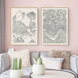 70Cmx100cm Line Art Mountain 2 Sets Gold Frame Canvas Wall