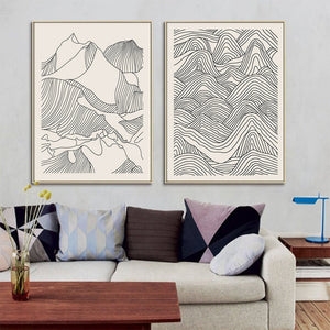 70Cmx100cm Line Art Mountain 2 Sets Gold Frame Canvas Wall