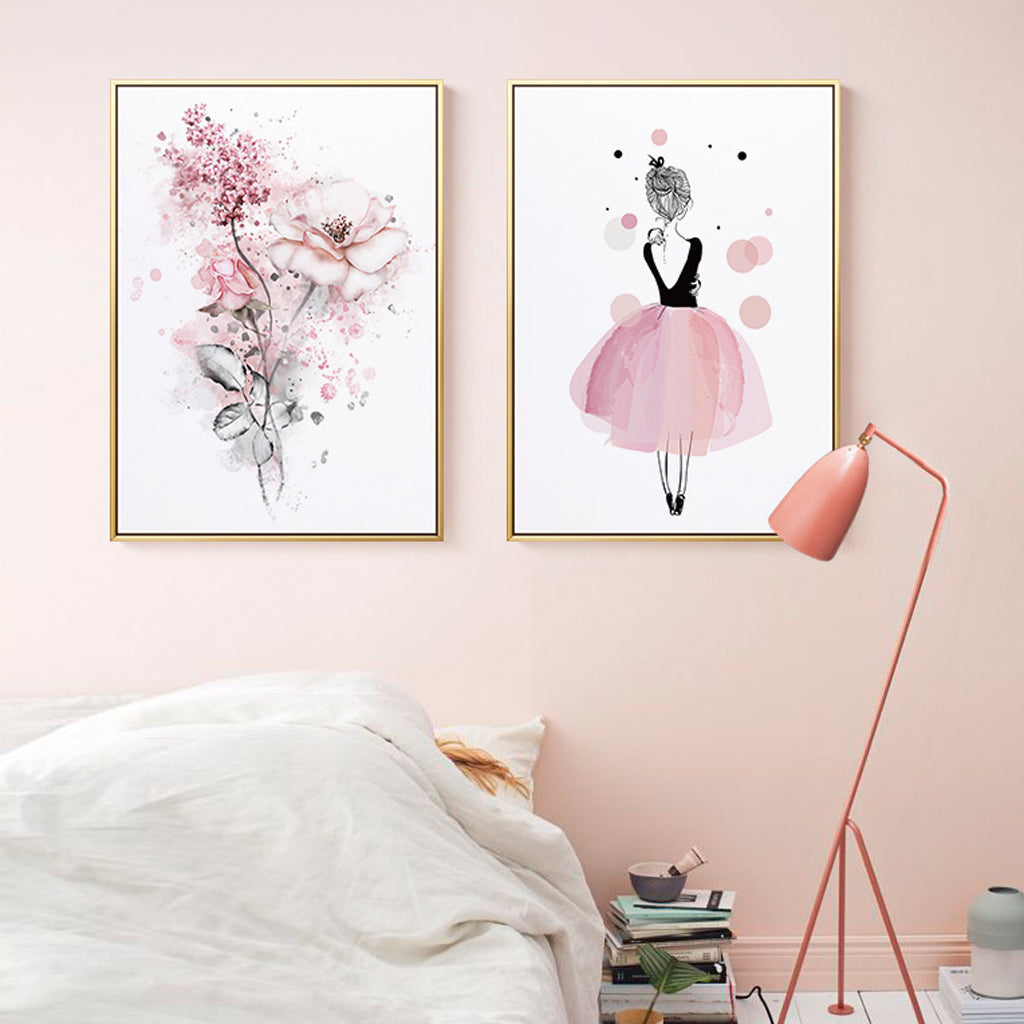 Wall Art 50Cmx70cm Dancing Ballerina In Paris 2 Sets Gold Frame Canvas