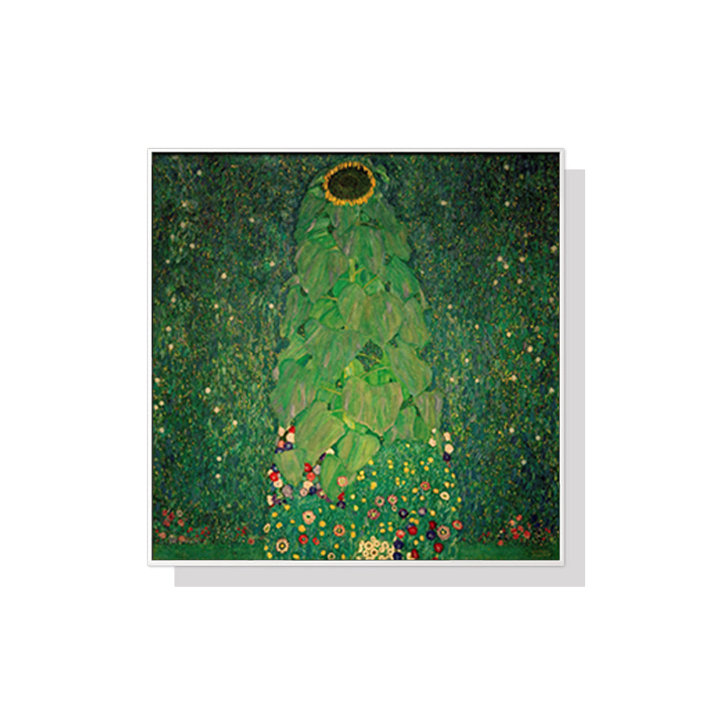 Wall Art 50Cmx50cm Sunflower By Gustav Klimt White Frame Canvas