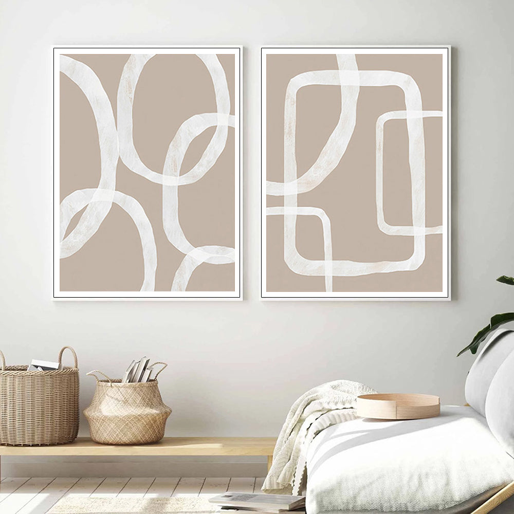 Wall Art 50Cmx70cm Abstract White Lines 2 Sets Frame Canvas