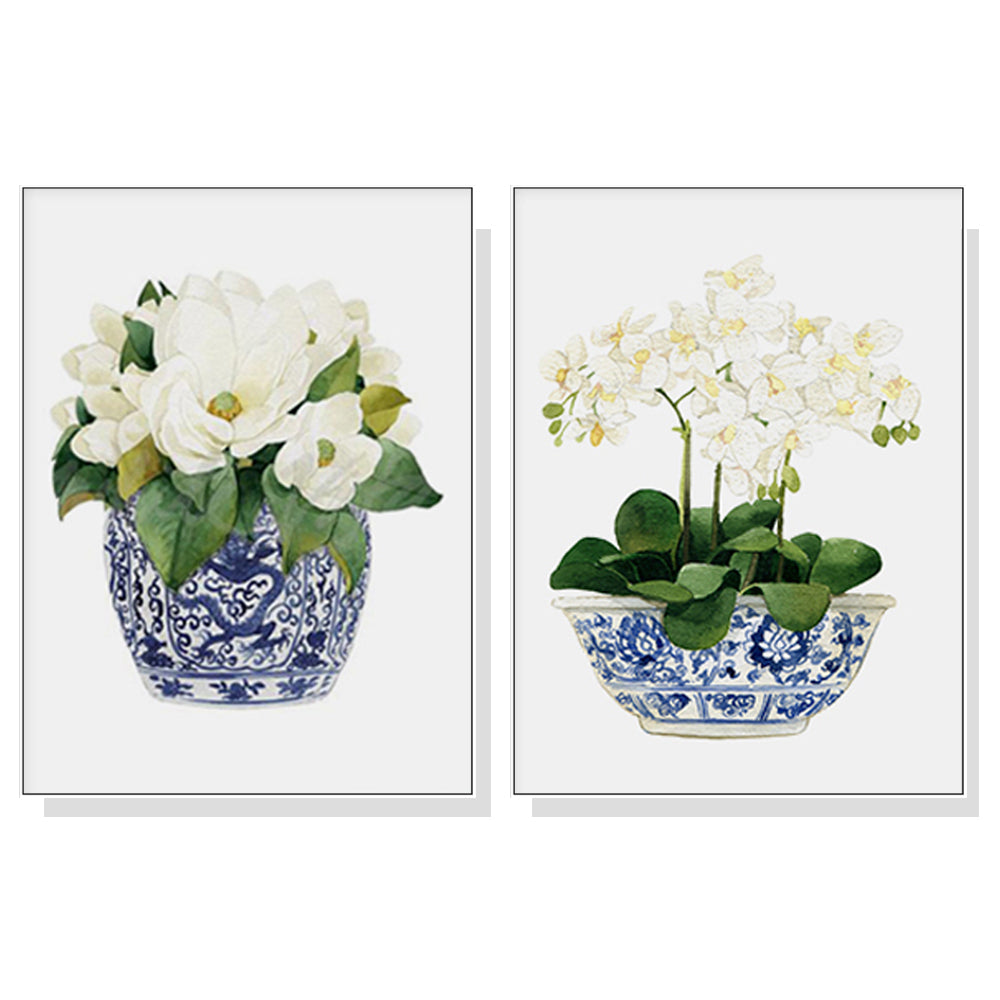 Wall Art 50Cmx70cm Elegant Flower 2 Sets White Frame Canvas