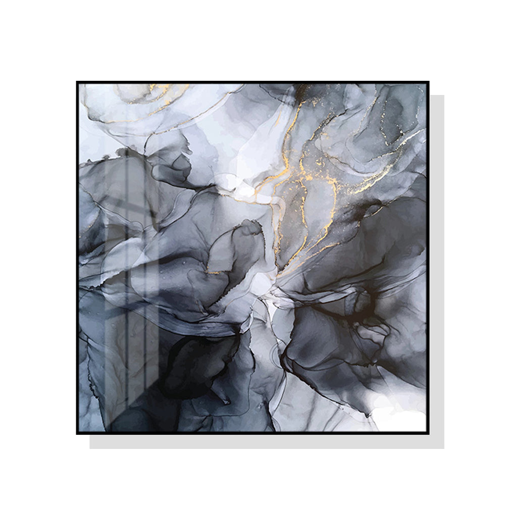 Wall Art 50Cmx50cm Marbled Black Grey Frame Canvas