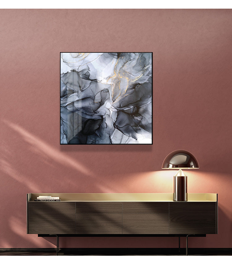 Wall Art 50Cmx50cm Marbled Black Grey Frame Canvas