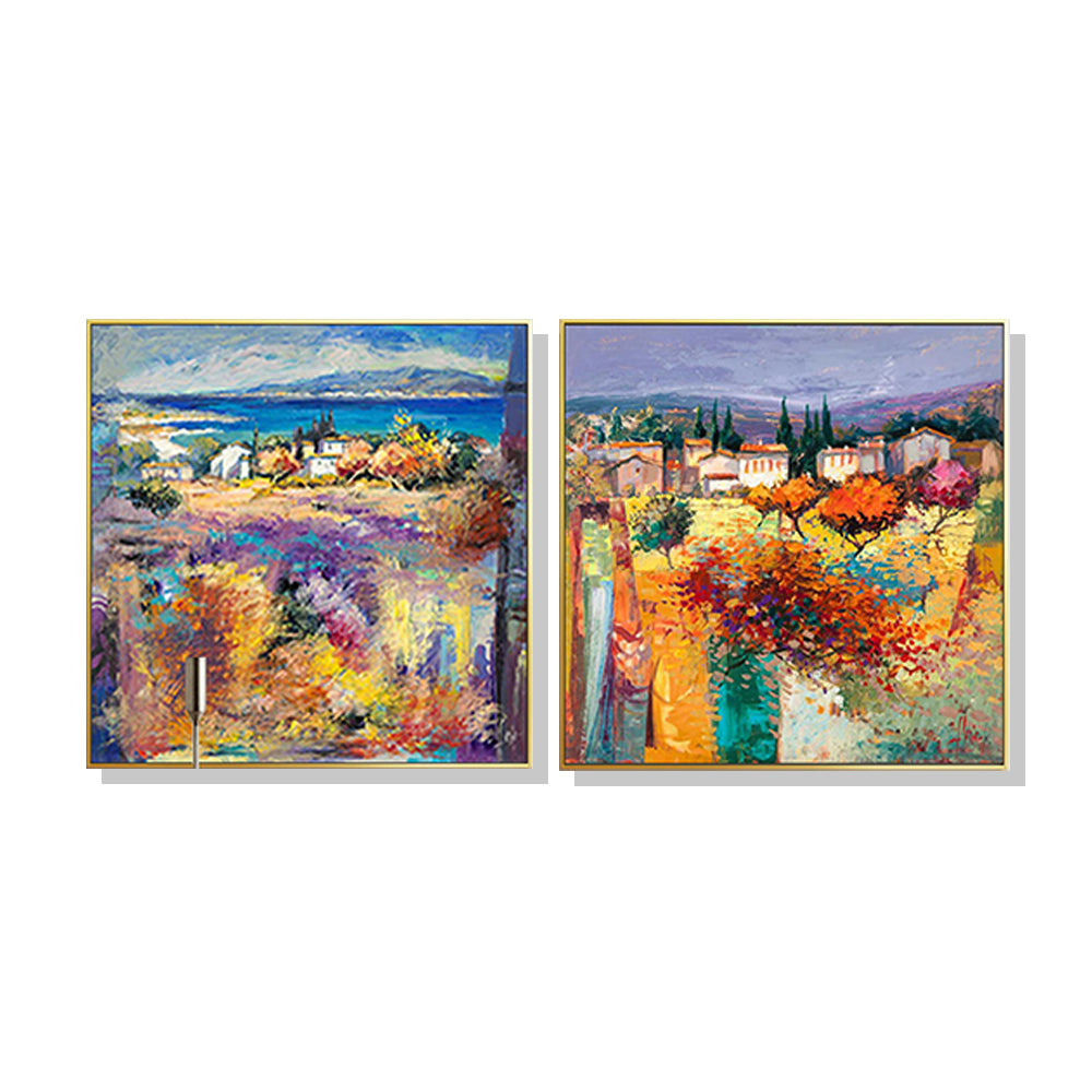 Wall Art 50Cmx50cm Estate Italiana 2 Sets Gold Frame Canvas