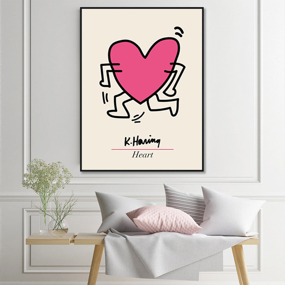 Wall Art 50Cmx70cm Keith Haring Love Pop Black Frame Canvas