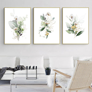 Wall Art 40Cmx60cm Green And Gold Watercolor Botanical 3 Sets Frame Canvas