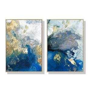 Wall Art 50Cmx70cm Marbled Blue And Gold 2 Sets Frame Canvas