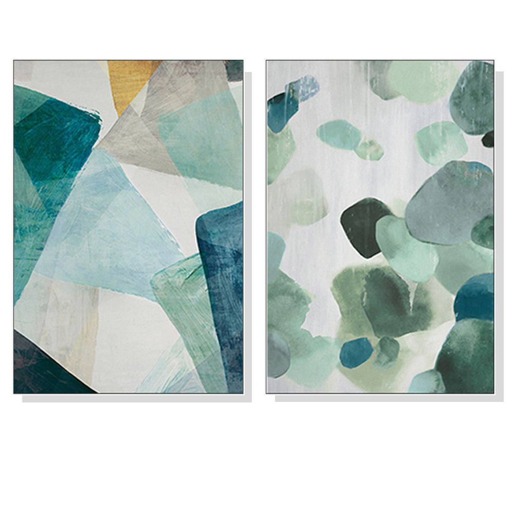 Wall Art 50Cmx70cm Green Marble 2 Sets White Frame Canvas