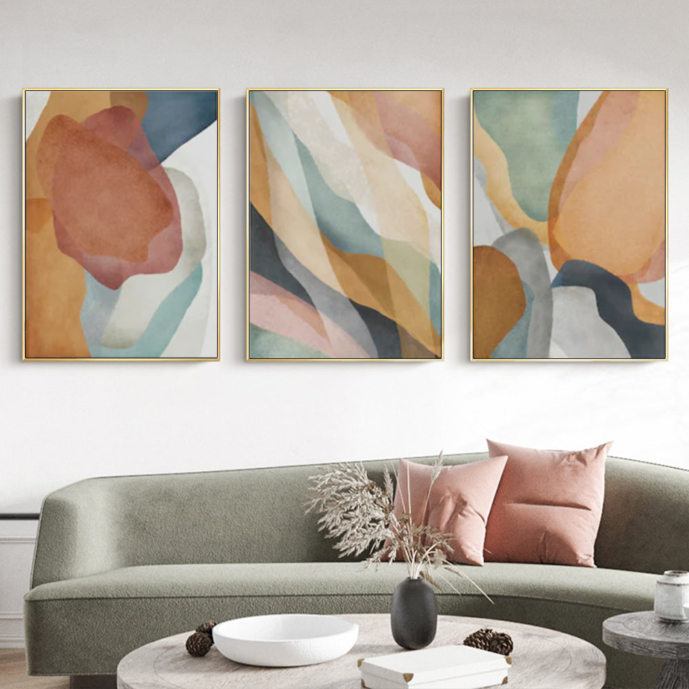 Wall Art 40Cmx60cm Abstract Orange 3 Sets Gold Frame Canvas