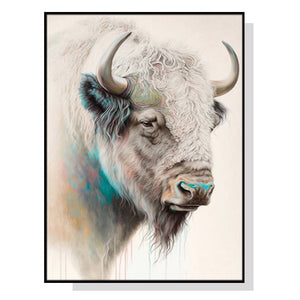 Wall Art 50Cmx70cm Great White Buffalo Black Frame Canvas