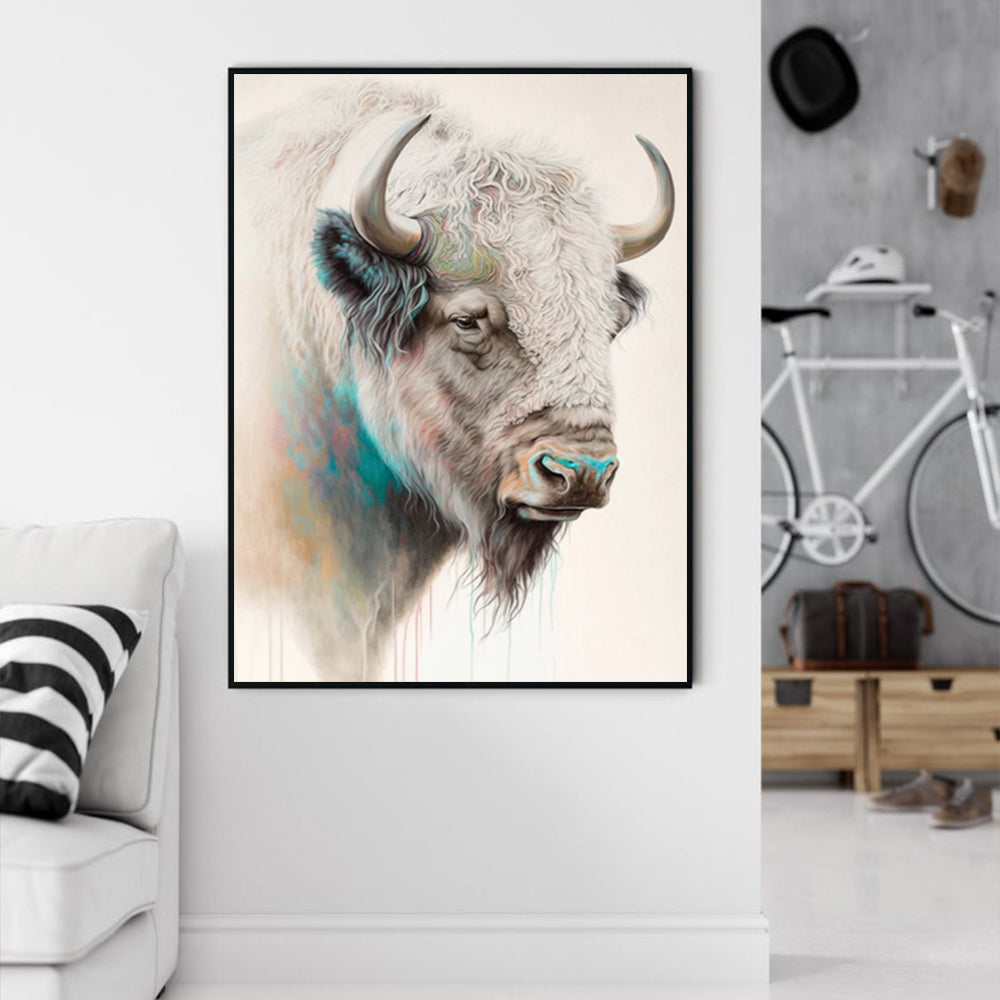 Wall Art 50Cmx70cm Great White Buffalo Black Frame Canvas