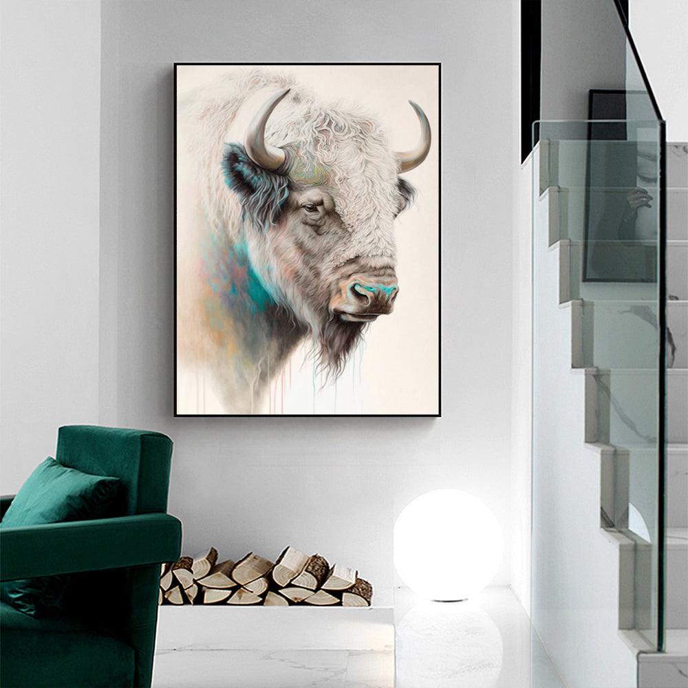 Wall Art 50Cmx70cm Great White Buffalo Black Frame Canvas