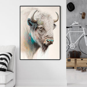 Wall Art 70Cmx100cm Great White Buffalo Black Frame Canvas