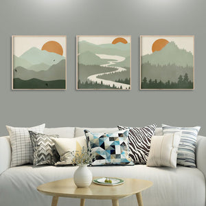 Wall Art 50Cmx50cm Sage Green Landscapes 3 Sets Wood Frame Canvas