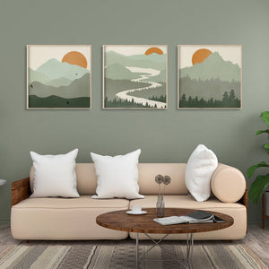 Wall Art 60Cmx60cm Sage Green Landscapes 3 Sets Wood Frame Canvas