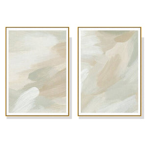 Wall Art 50Cmx70cm Beige And Sage Green 2 Sets Gold Frame Canvas