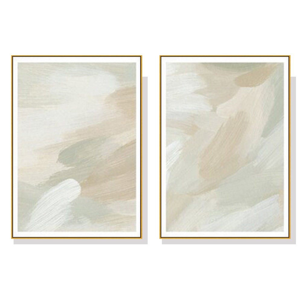 Wall Art 100Cmx150cm Beige And Sage Green 2 Sets Gold Frame Canvas