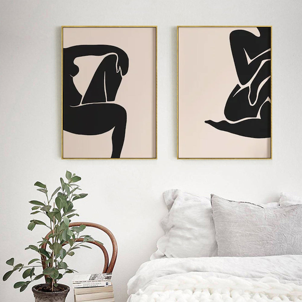 Wall Art 50Cmx70cm Female Figure 2 Sets Gold Frame Canvas