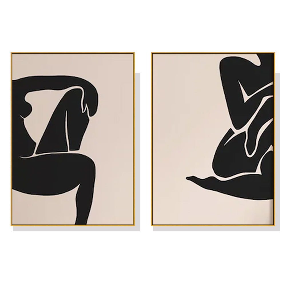 Wall Art 100Cmx150cm Female Figure 2 Sets Gold Frame Canvas