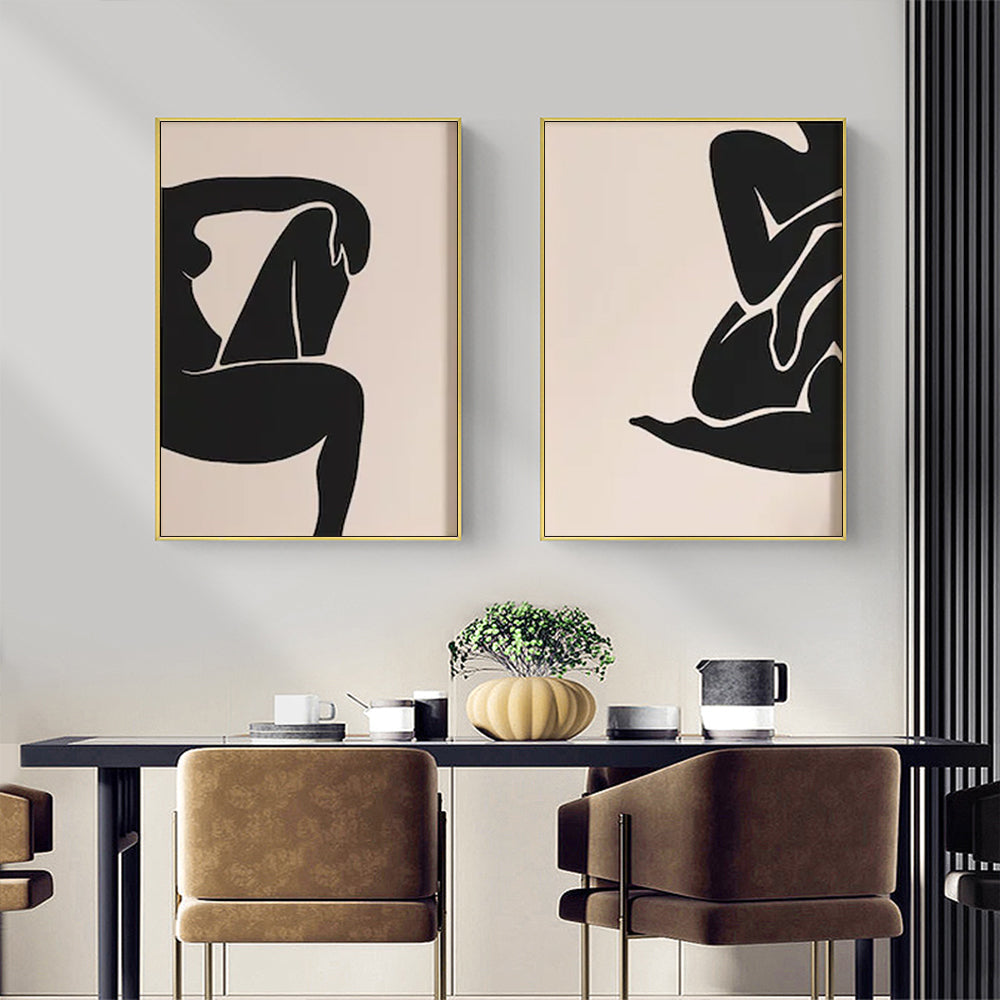 Wall Art 60Cmx90cm Female Figure 2 Sets Gold Frame Canvas