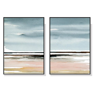 Wall Art 100Cmx150cm Pink Beach Landscape 2 Sets Black Frame Canvas