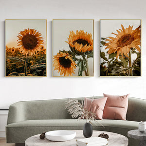 Wall Art 40Cmx60cm Sunflower 3 Sets Gold Frame Canvas