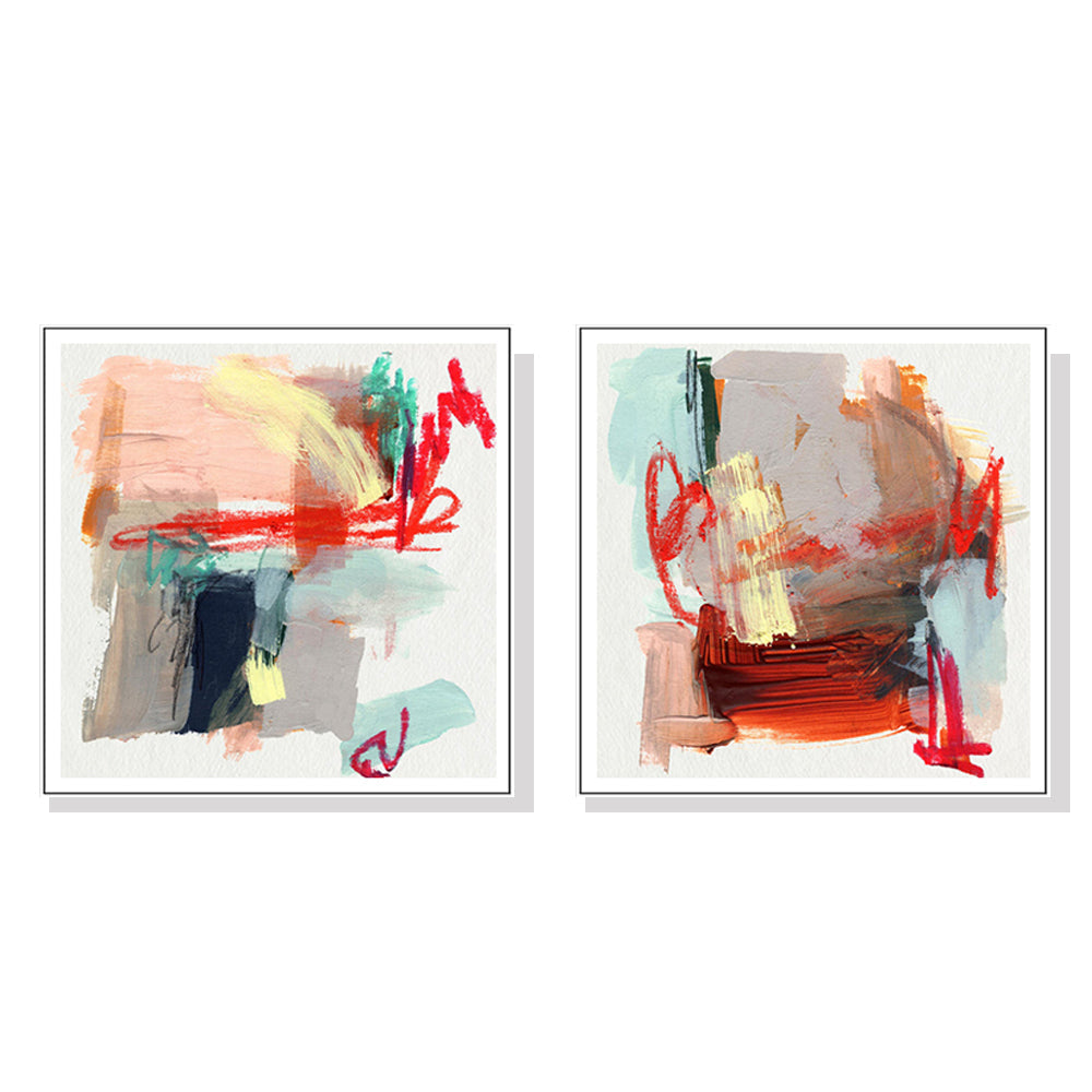 Wall Art 60Cmx60cm Abstract Colourful Garden 2 Sets White Frame Canvas