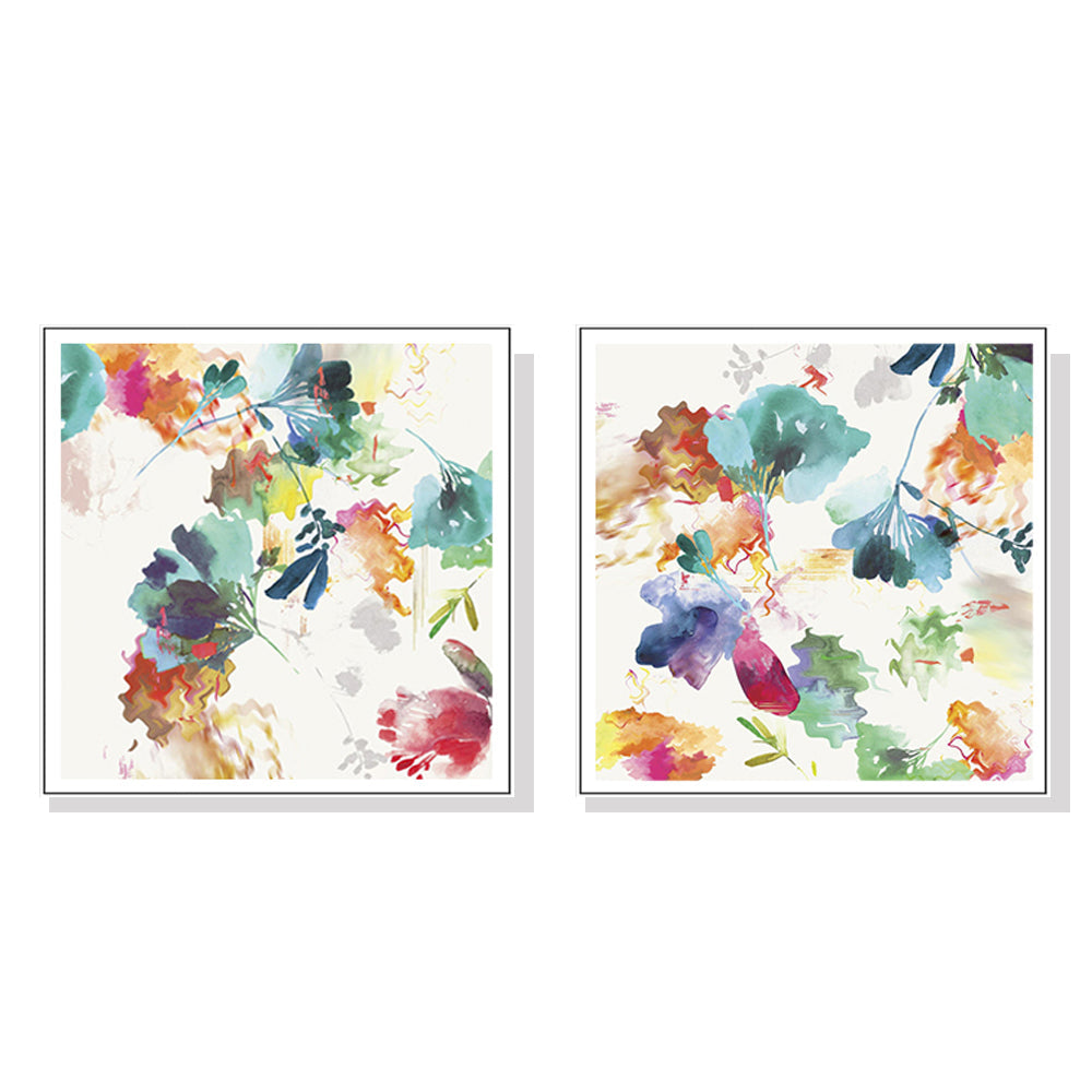 Wall Art 60Cmx60cm Glitchy Floral 2 Sets White Frame Canvas