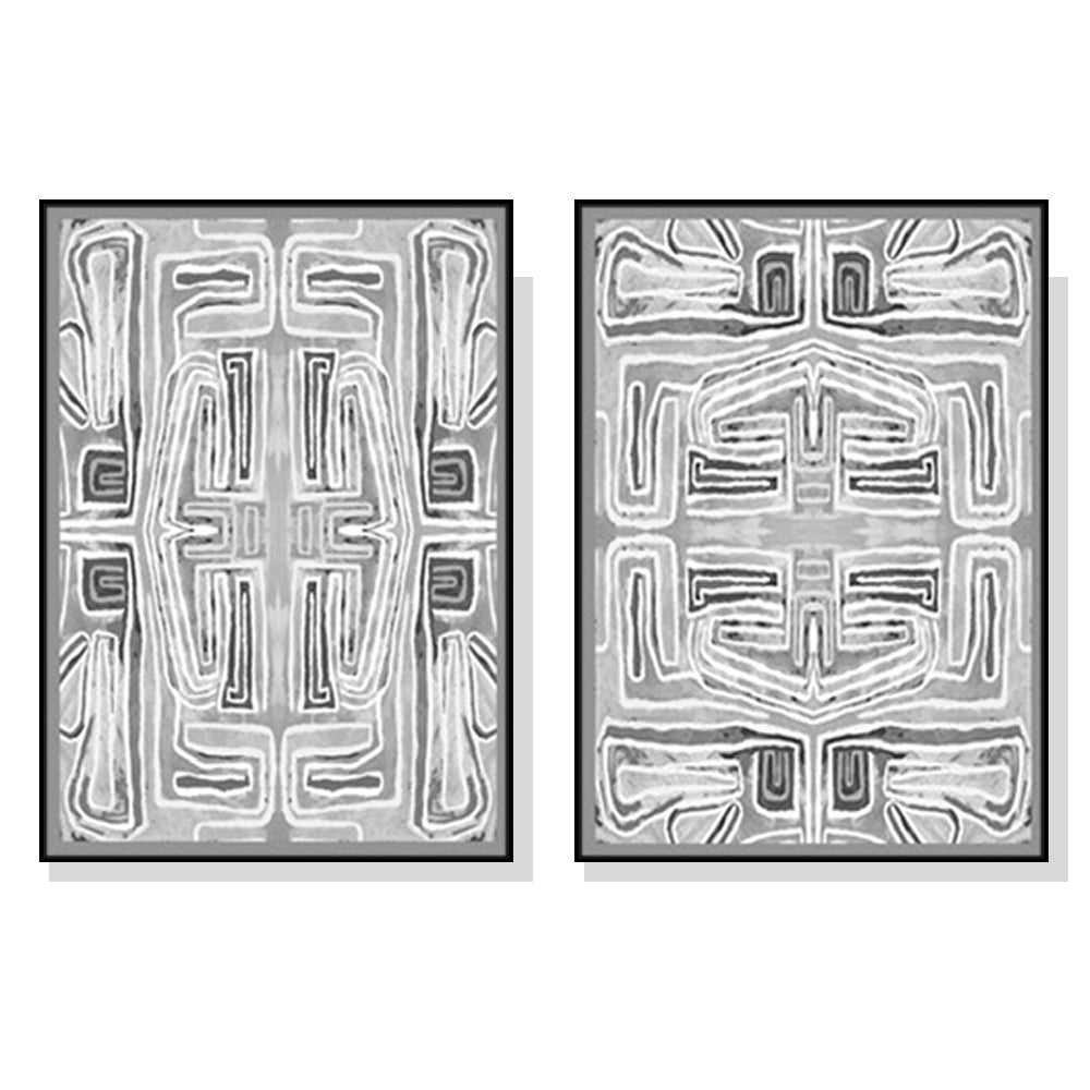 Wall Art 50Cmx70cm Black White Pattern 2 Sets Frame Canvas