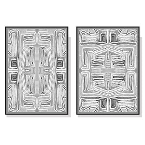 Wall Art 50Cmx70cm Black White Pattern 2 Sets Frame Canvas