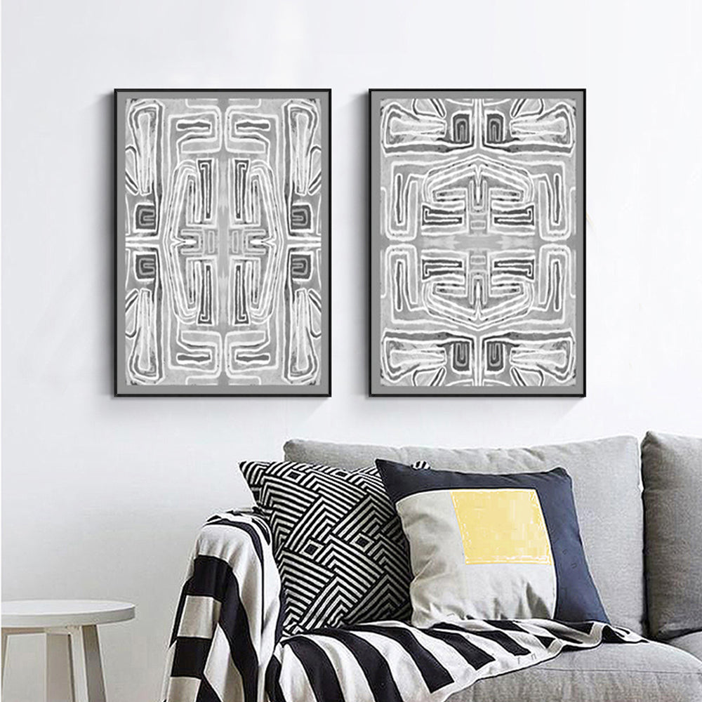 Wall Art 50Cmx70cm Black White Pattern 2 Sets Frame Canvas