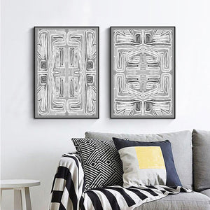 Wall Art 50Cmx70cm Black White Pattern 2 Sets Frame Canvas