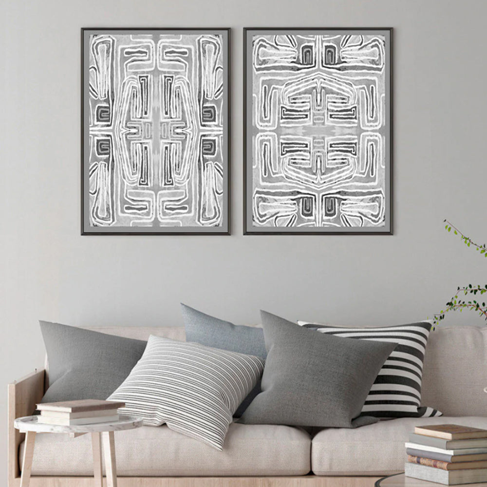 Wall Art 90Cmx135cm Black White Pattern 2 Sets Frame Canvas