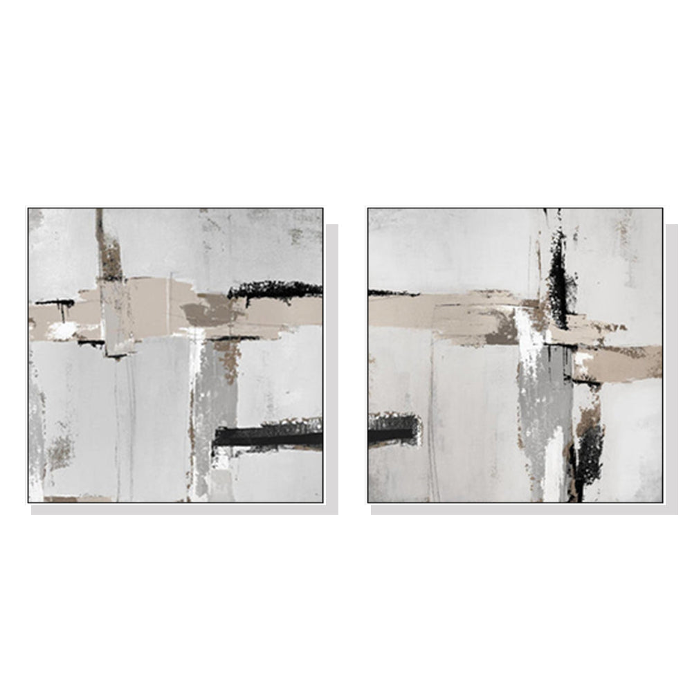 Wall Art 50Cmx50cm Neutral Abstract 2 Sets White Frame Canvas