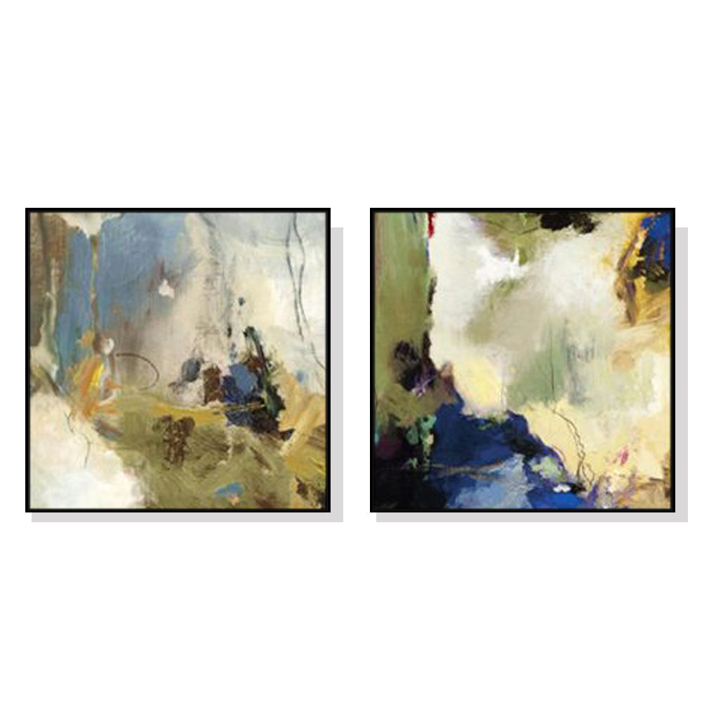 Wall Art 50Cmx50cm Abstract Blue 2 Sets Black Frame Canvas