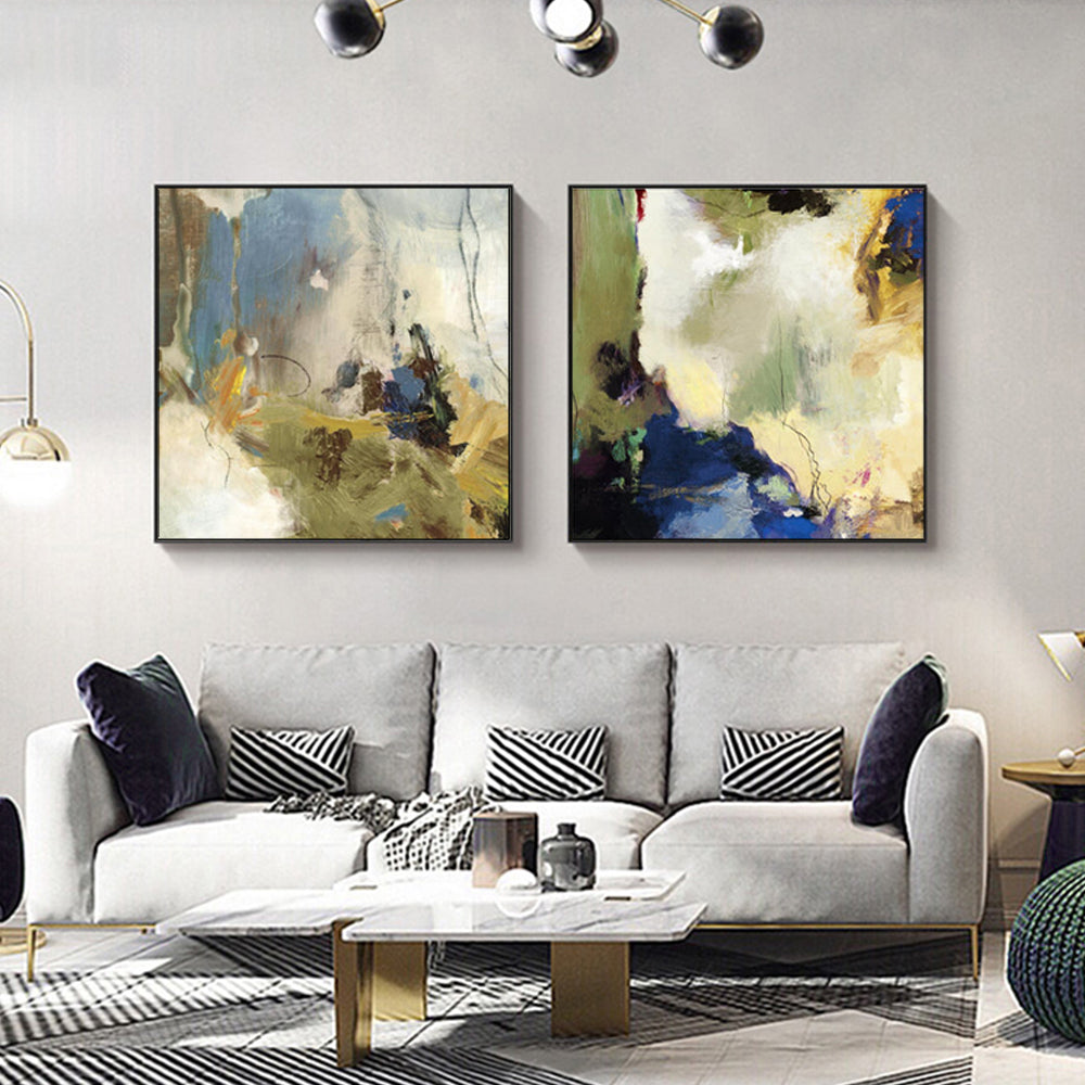 Wall Art 50Cmx50cm Abstract Blue 2 Sets Black Frame Canvas