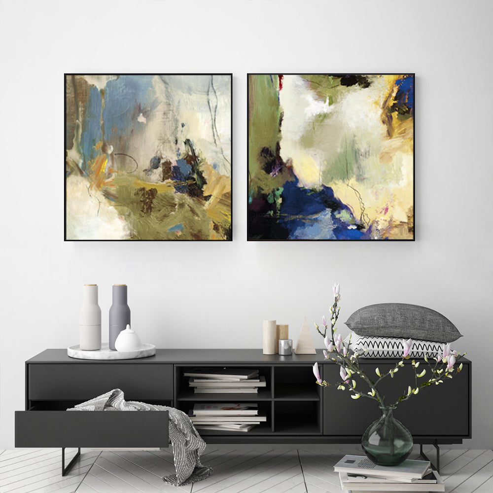 Wall Art 50Cmx50cm Abstract Blue 2 Sets Black Frame Canvas