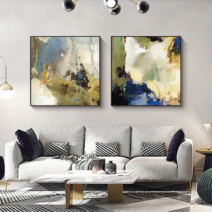 Wall Art 40Cmx40cm Abstract Blue 2 Sets Black Frame Canvas